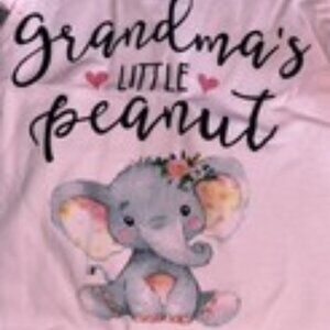 Baby Girls Cute "Grandma's Little Peanut" Elephant Graphic bodysuit Pink